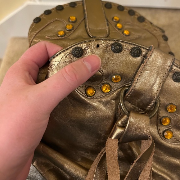 Steve Madden leather metallic gold stud detail slouch fringe cowgirl boots - Picture 6 of 13